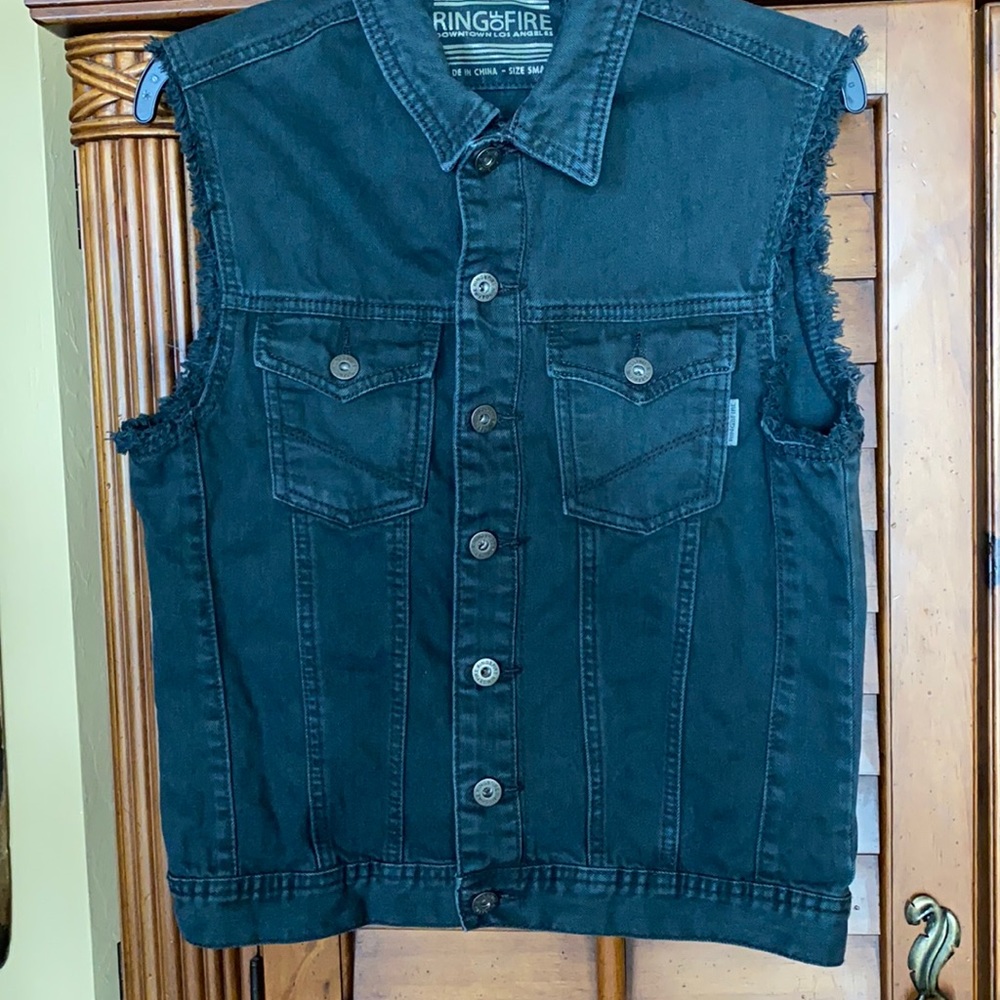 Ring of Fire Black Denim Sleeveless Vest